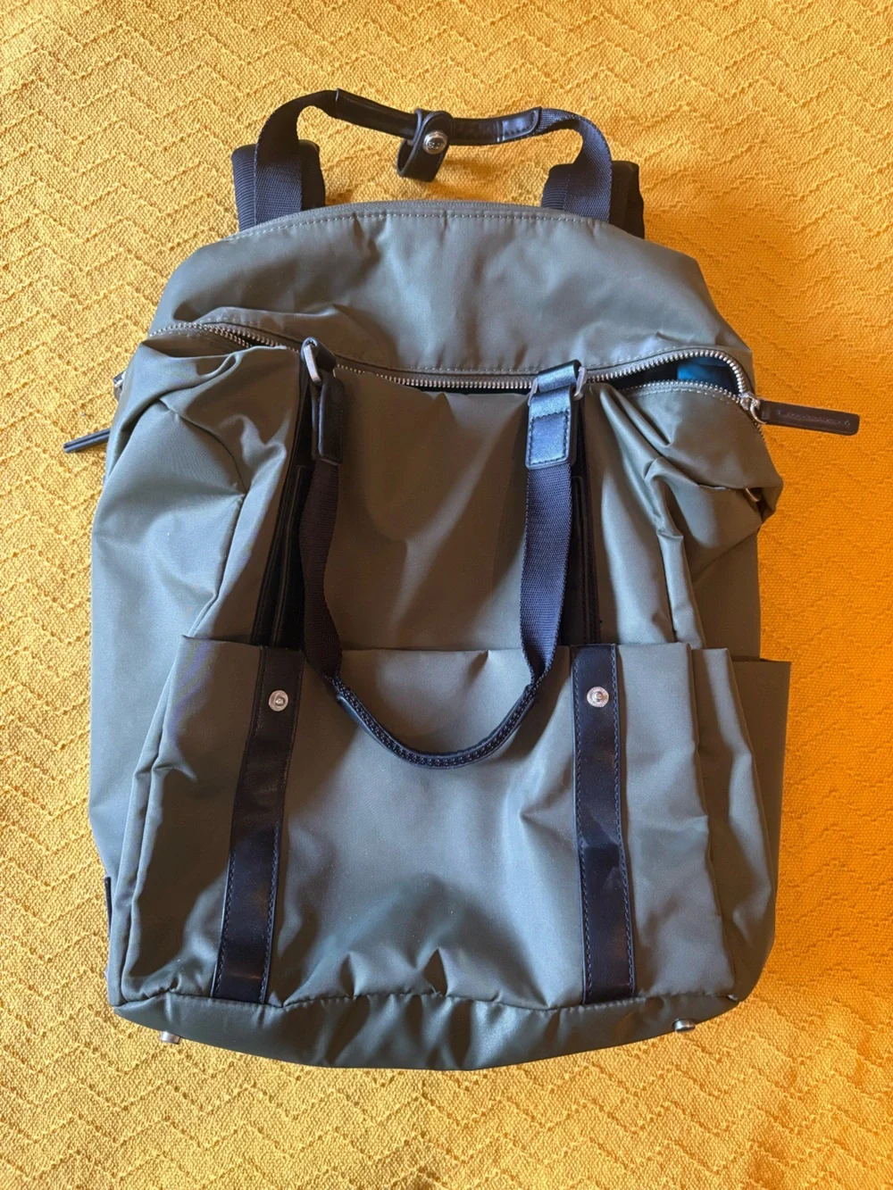 Samsonite Olive Green Backpack with Bright Pink Strap
